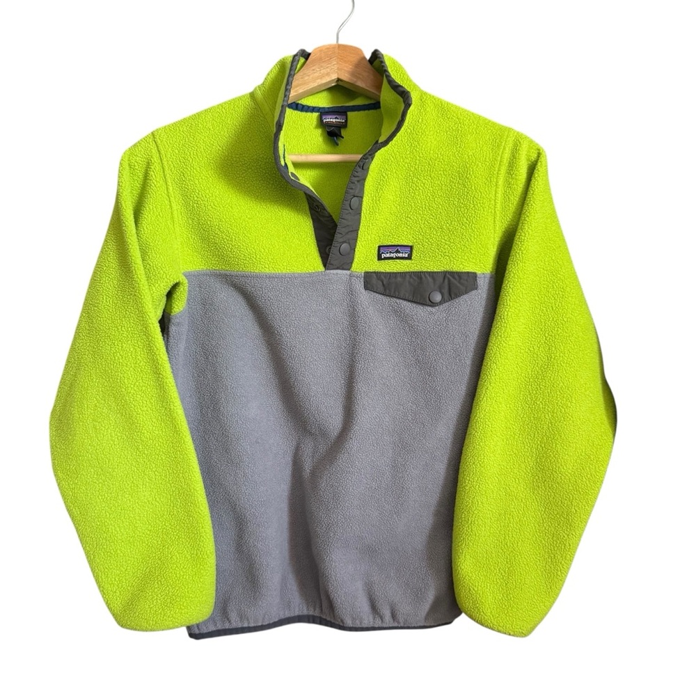 Patagonia Gray Green Synchilla Pullover Fleece Snap-T Sweater Boys Large 12